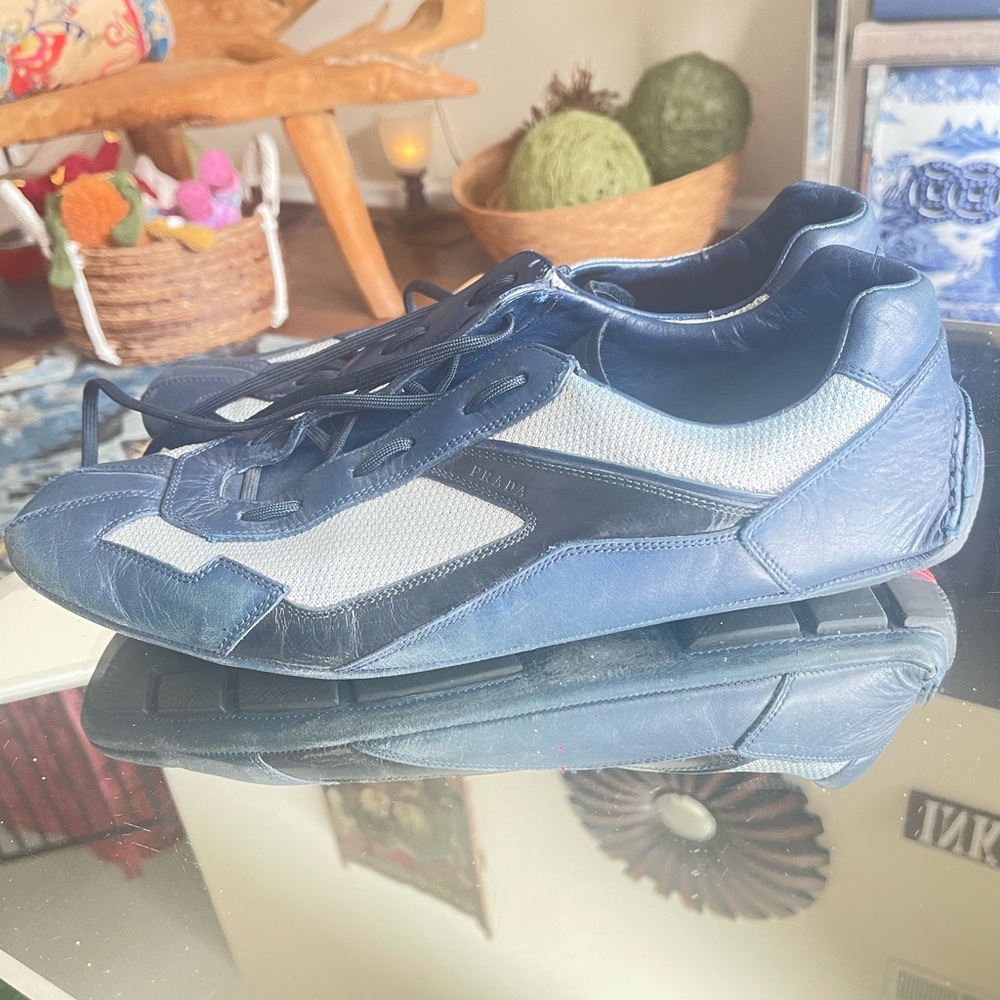 Prada Blue and White Retro Sneakers
